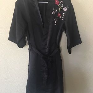 Flora black satin robe by Flora Nikrooz